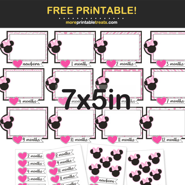 Free Printable 7x5 Minnie Mouse Baby Photo Banner Frames for Birthday Party and Scrapbook
