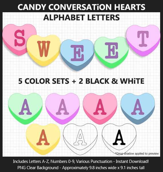 Printable Conversation Candy Hearts Alphabet Banner Letters - DIY Valentine's Day Party Banner