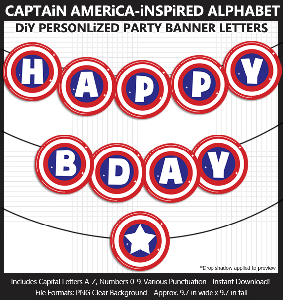 Printable Captain America Shield Party Banner Letters - DIY Captain America Super Hero Party Banner