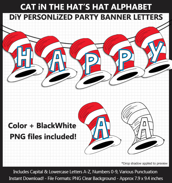 Printable Cat in the Hat Inspired Party Banner Letters - DIY Dr Seuss Party Banner