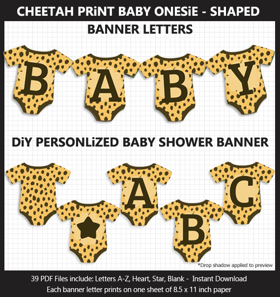 DIY Printable Cheetah Print Baby Onesie Shaped Baby Shower Bunting Banner