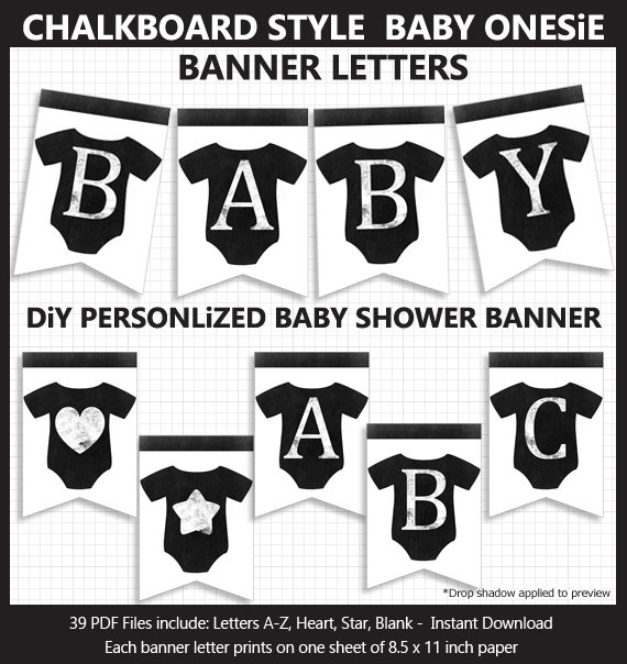 DIY Printable Dusty Chalkboard Style Baby Onesie Baby Shower Bunting Banner