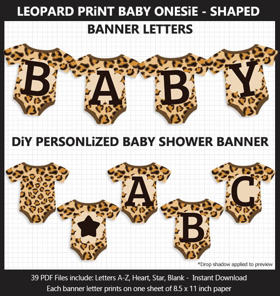 DIY Printable Leopard Print Baby Onesie Shaped Baby Shower Bunting Banner