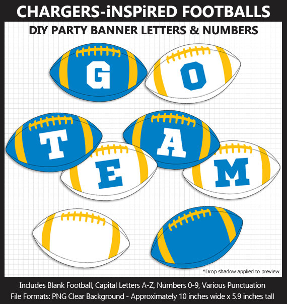 Printable Los Angeles Chargers-Inspired Football Party Banner Letters - DIY Chargers Party Banner