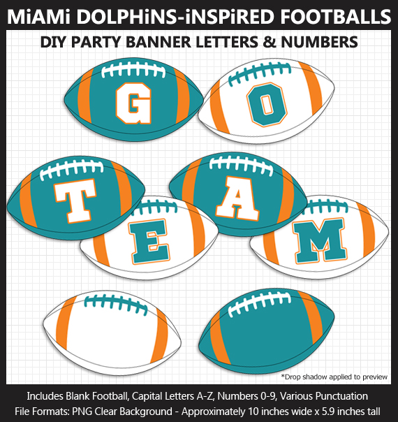 Printable Miami Dolphins-Inspired Football Party Banner Letters - DIY Dolphins Party Banner