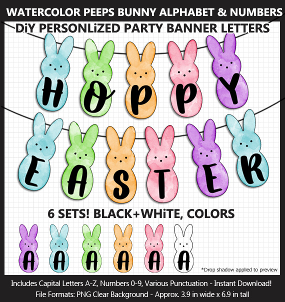 Printable Watercolor Peeps Bunny Banner Letters - DIY Easter Banner