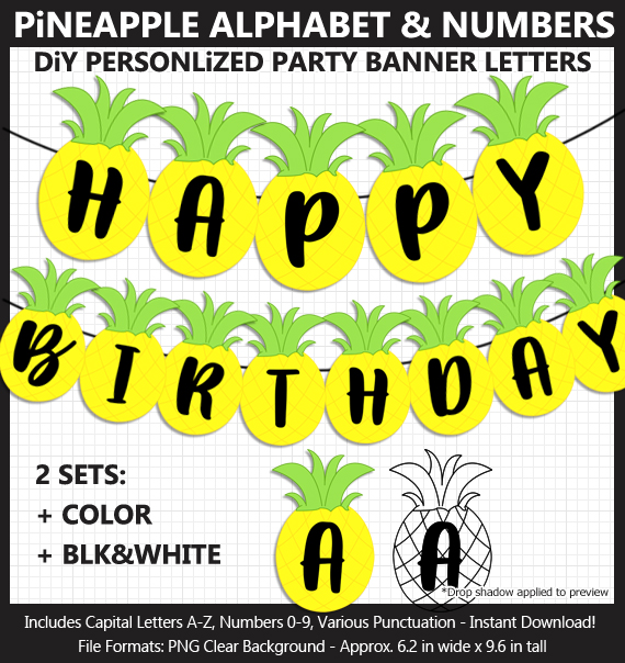 Printable Pineapple Party Banner Letters - DIY Luau Pineapple Party Banner