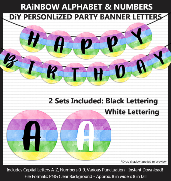 Printable Rainbow Party Banner Letters - DIY Rainbow Bunting Banner