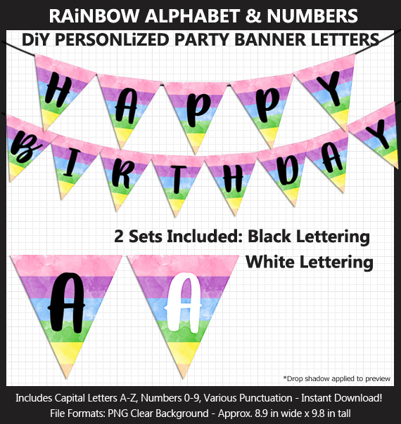 Printable Rainbow Party Banner Letters - DIY Rainbow Bunting Banner