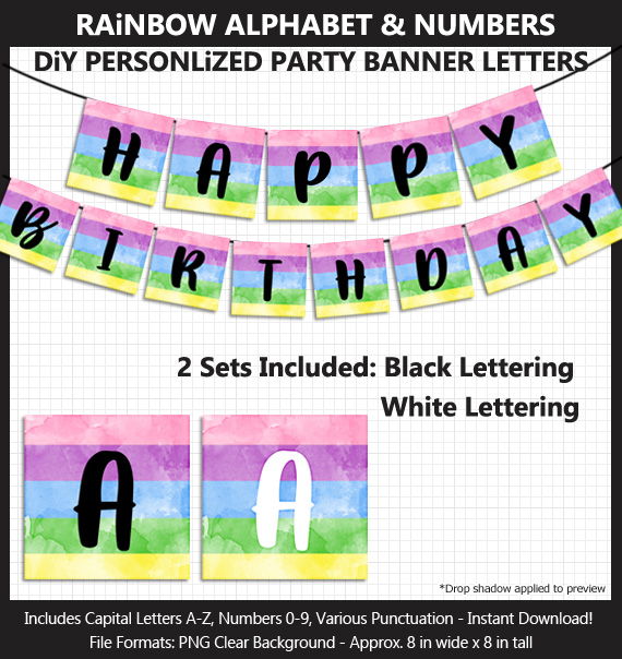 Printable Rainbow Party Banner Letters - DIY Rainbow Bunting Banner