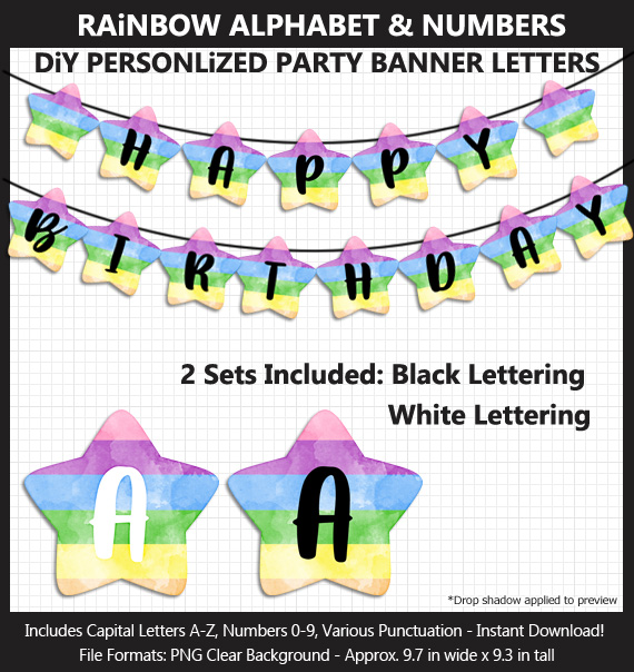 Printable Rainbow Party Banner Letters - DIY Rainbow Star Bunting Banner