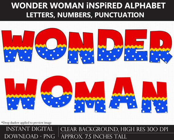 Printable Wonder Woman-Inspired Alphabet Letters, Numbers, Punctuation - DIY Wonder Woman Party Banner