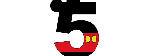 mickey mouse style number 5 cut out large