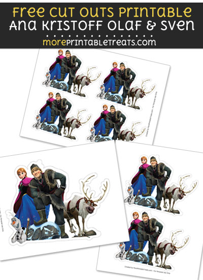 Free Ana, Kristoff, Olaf, and Sven Cut Out Printable with Dotted Lines - Frozen