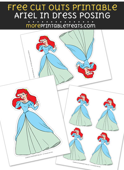 Free Ariel in Dress Posing Cut Out Printable with Dotted Lines - The Little Mermaid