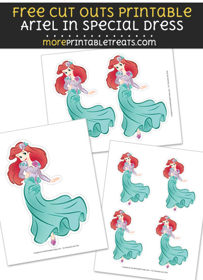 Free Ariel in Special Dress Cut Out Printable with Dotted Lines - The Little Mermaid