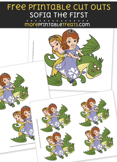 Free Cartoon Sofia and Amber Riding Dragon Cut Outs - Printable - Sofia the First