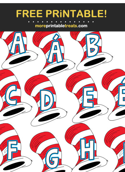 Free Printable Cat in the Hat's Hat Letters, Numbers, and Symbols for DIY Birthday or Baby Shower Banner
