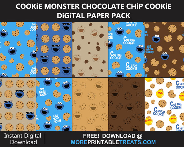 Free Printable Cookie Monster Chocolate Chip Background Paper Set