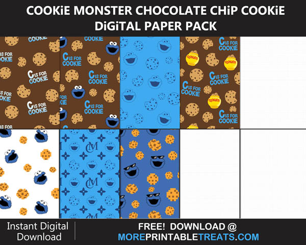 Free Printable Cookie Monster Chocolate Chip Background Paper Set