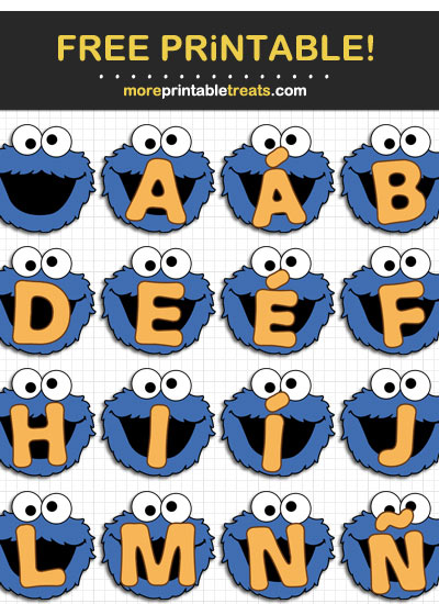 Free Printable Cookie Monster Face Banner Letters for DIY Banner