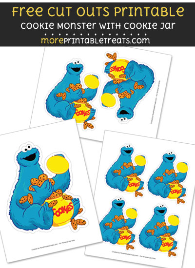 Free Cookie Monster with Cookie Jar Cut Out Printable with Dotted Lines - Sesame Street