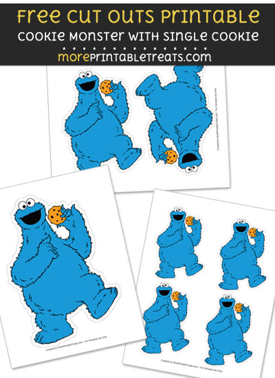 Free Cookie Monster with Single Cookie Cut Out Printable with Dotted Lines - Sesame Street