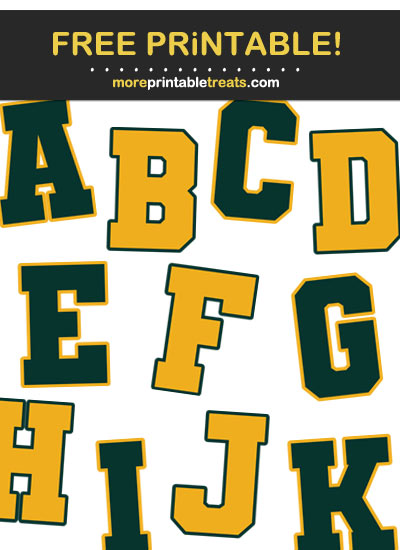 Free Printable Large Dark Green and Gold Sports Jersey Alphabet