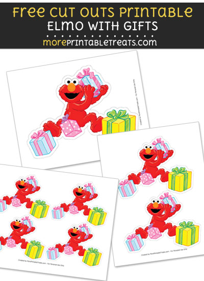 Free Elmo with Gifts Cut Out Printable with Dashed Lines - Sesame Street