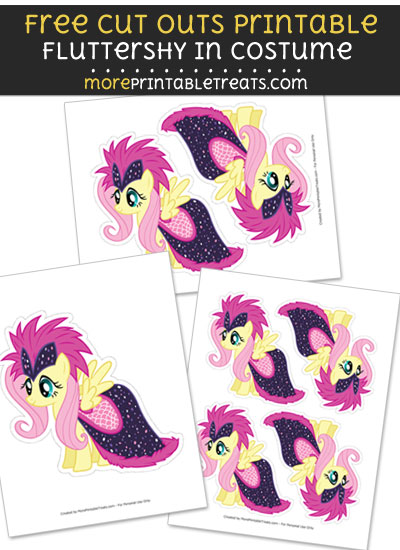 Free Fluttershy in Costume Cut Out Printable with Dashed Lines - My Little Pony