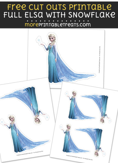 Free Full Elsa with Snowflake Cut Out Printable with Dashed Lines - Frozen