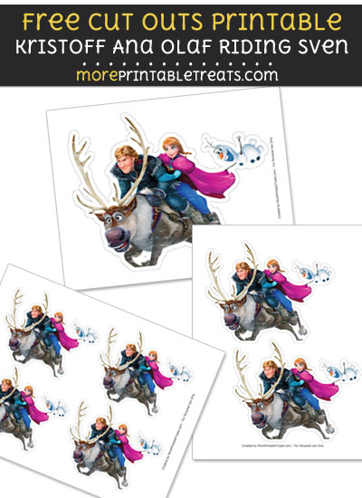 Free Kristoff, Ana, and Olaf Riding Sven Cut Out Printable with Dashed Lines - Frozen
