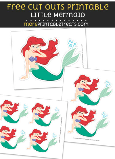 Free Little Mermaid Cut Out Printable with Dashed Lines - Princess Ariel