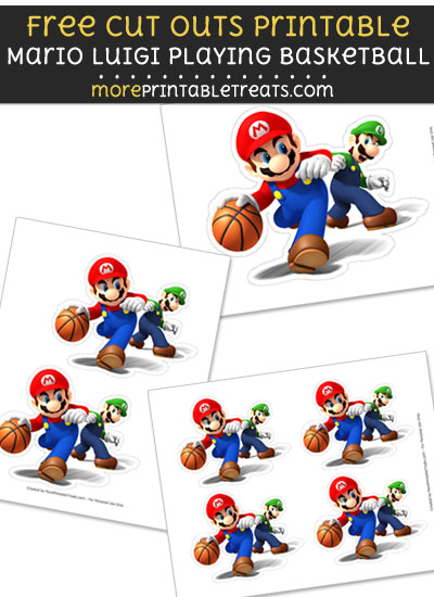 Free Mario and Luigi Playing Basketball Cut Out Printable with Dashed Lines - Super Mario Bros