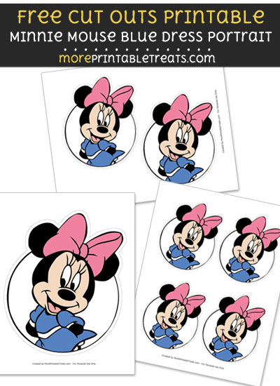 Free Minnie Mouse Blue Dress Portrait Cut Out Printable with Dashed Lines