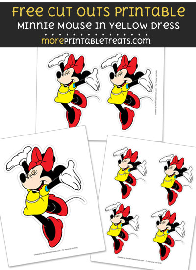 Free Minnie Mouse in Yellow Dress Cut Out Printable with Dashed Lines