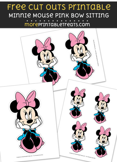 Free Minnie Mouse Pink Bow Sitting Cut Out Printable with Dashed Lines