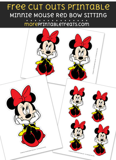 Free Minnie Mouse Red Bow Sitting Cut Out Printable with Dashed Lines