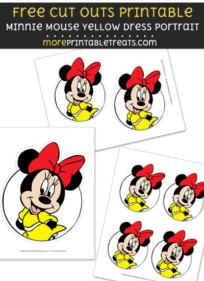 Free Minnie Mouse Yellow Dress Portrait Cut Out Printable with Dashed Lines