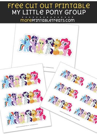 Free My Little Pony Group Cut Out Printable with Dashed Lines