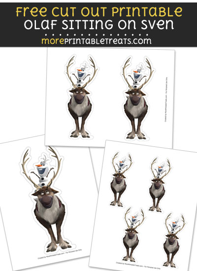 Free Olaf Sitting on Sven Cut Out Printable with Dashed Lines - Frozen