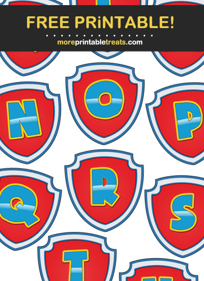 Free Printable Paw Patrol Theme Badge Letters for DIY Banner