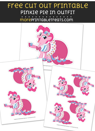 Free Pinkie Pie in Outfit Cut Out Printable with Dashed Lines - My Little Pony