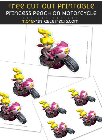 Free Princess Peach on Motorcycle Cut Out Printable with Dashed Lines - Mario