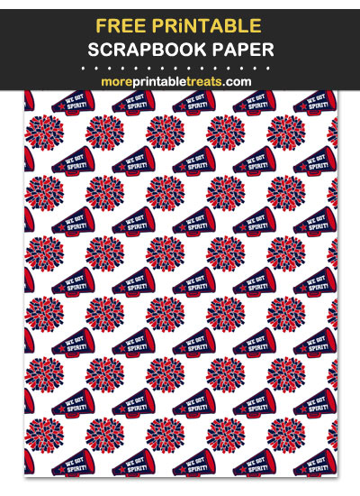 Free Printable Red Blue White Cheer Pom Poms and Megaphone Scrapbook Paper