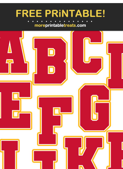 Free Printable Large Red, Gold, and White Sports Jersey Alphabet