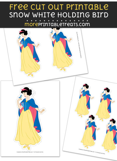 Free Snow White Holding Bird Cut Out Printable with Dashed Lines