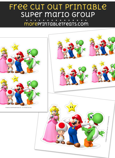 Free Super Mario Group Cut Out Printable with Dashed Lines - Mario