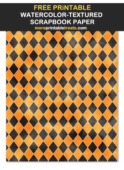 Free Printable Watercolor Texture Orange and Black Argyle Scrapbook Paper