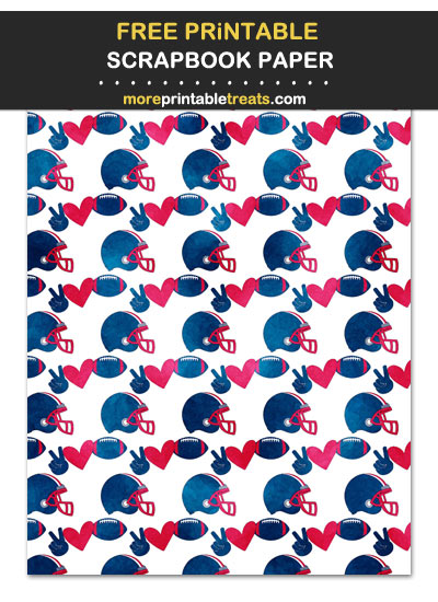 Free Printable Watercolor-Textured Red, Blue, and White Peace Love Football Scrapbook Paper